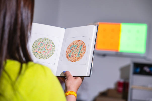 Color vision test in a book for diagnosing color blindness.