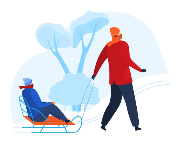 istock Person sledding outdoors winter snow activity, warm winter clothing, trees, isolated white, cold 2157927592