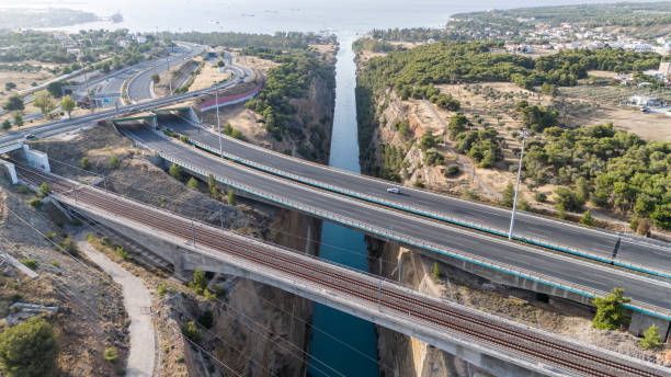 istock Beautiful and amazing Corinth Canal from sky by Drone 2157932317