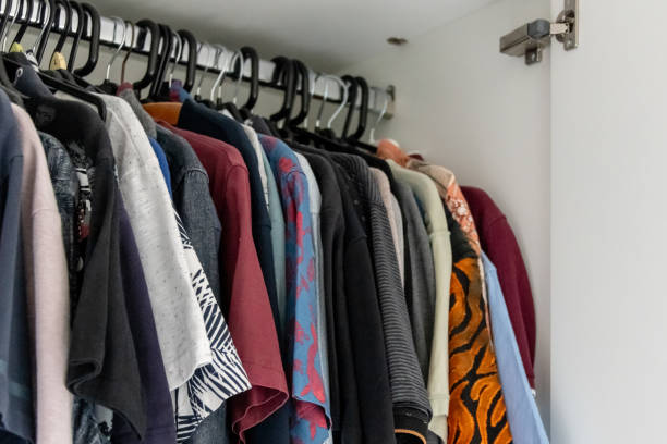 istock Mixed shorts and t-shirts in a wardrobe 2157933578