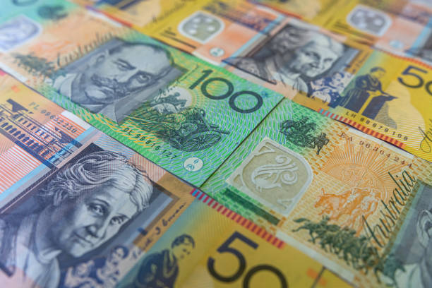 istock Aussie australian money as financial background. AUD dollar banknote  a 2157939320