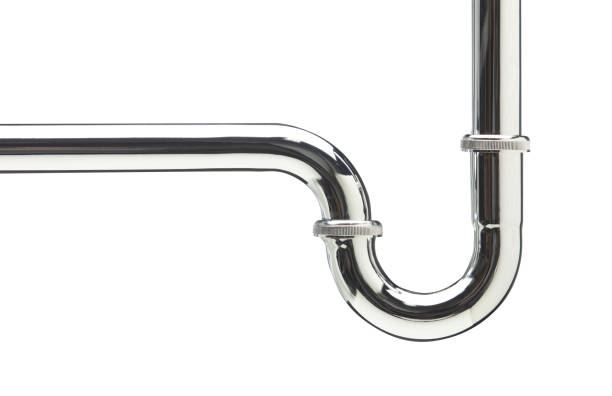istock Chromium Stainless steel drainage pipe for bathroom sink in studio lighting. White background isolated 2157939424