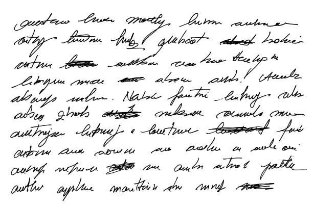istock Abstract hand written text in ink for letters. Unreadable text with crossed out words. Illegible text page with mistakes. 2157940343
