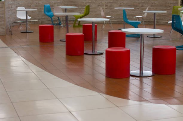 istock Plastic Tables and chairs in fast food cafes. Recreation area 2157943858