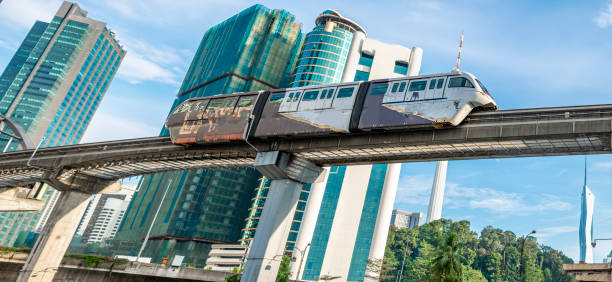 istock An LRT train,runs along the efficient overhead railway system,high above KL city center,avoiding busy roads below,Kuala Lumpur,Malaysia. 2157946396