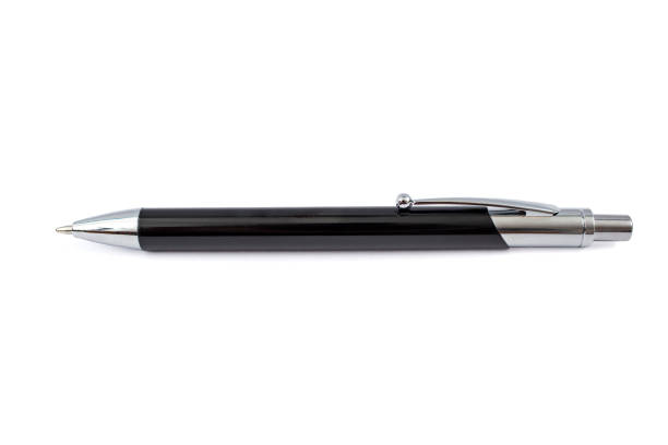 istock Used metallic black ball point pen, isolated on white background,, close up texture 2157947722