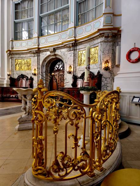 St. Michael's Church Hamburg, colloquially called Michel  is one of Hamburg's five Lutheran main churches. The image shows the building interior withs.ome art nouveau details