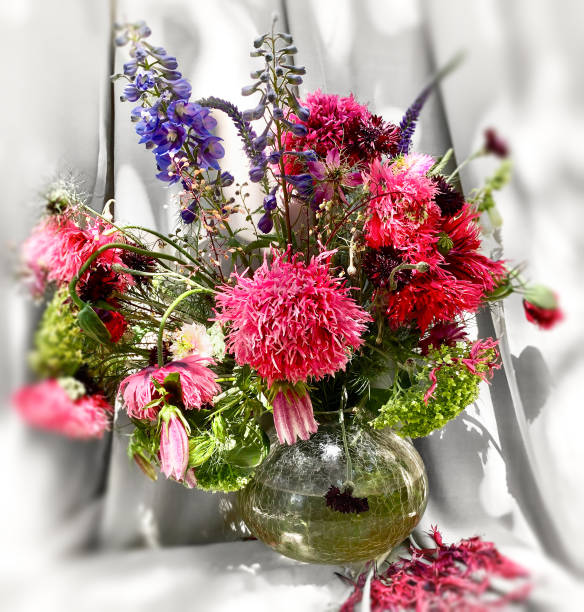 A romantic bouquet of spring flowers from a rustic garden. Home decor and the art of arranging bouquets.