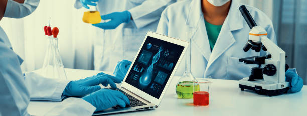 istock Innovative medical biotechnology software with lab researcher. Rigid 2157951880