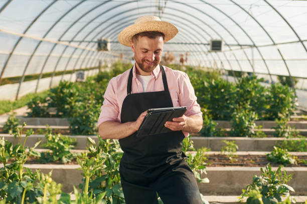 istock Digital tablet in hand. Man in greenhouse is working with plants 2157952569