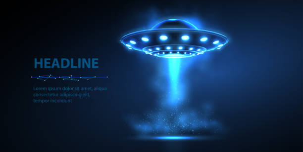 bildbanksillustrationer, clip art samt tecknat material och ikoner med ufo hovering against a blue background. galaxy exploration, extraterrestrial civilization - rymdskepp
