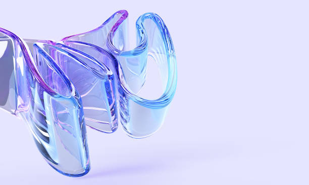 istock Abstract 3d background with folded liquid glass transparent ribbon. Holographic gradient fluid wave shape with dispersion effect render. Iridescent dynamic curve translucent ruffles 2157958601