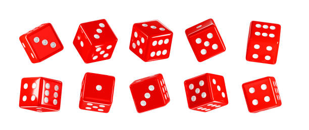 istock Red dice isolated 3d render icons set. Realistic casino game cubes roll, poker, backgammon or craps, fortune square gambling. Lucky die throw sport bet on white background 2157958605