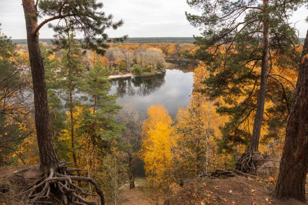 istock Autumn river valley with colorful forest 2157958657