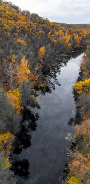 istock Autumn aerial river scenery with forest riverside 2157960140