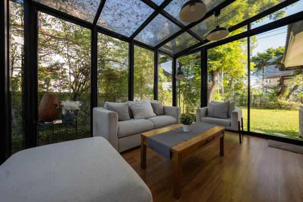 istock Living Room Oasis with Glass-Walled Design 2157962910