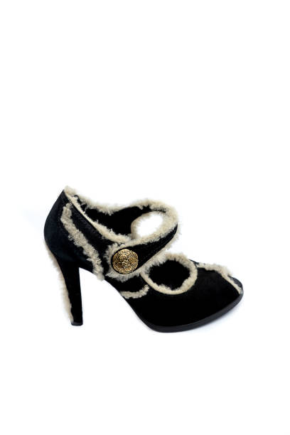 istock ne black suede women's shoe on a white background 2157965128