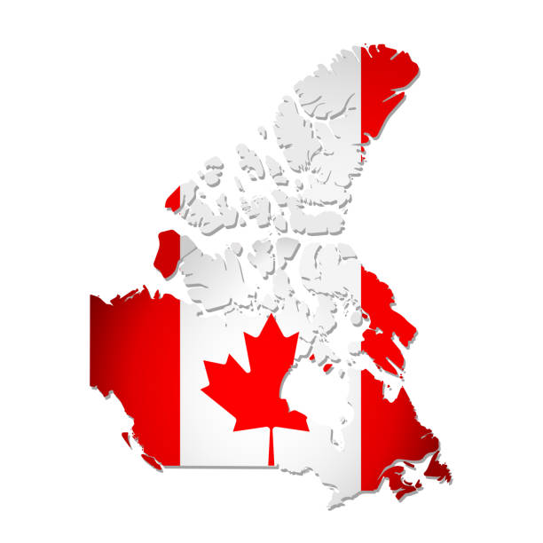 istock Vector isolated simplified illustration icon with silhouette of Canada map. National Canadian flag with Maple Leaf, red, white colors. White background 2157965344