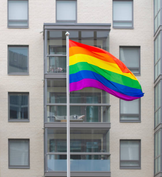 istock rainbow flag on background of the building 2157974205