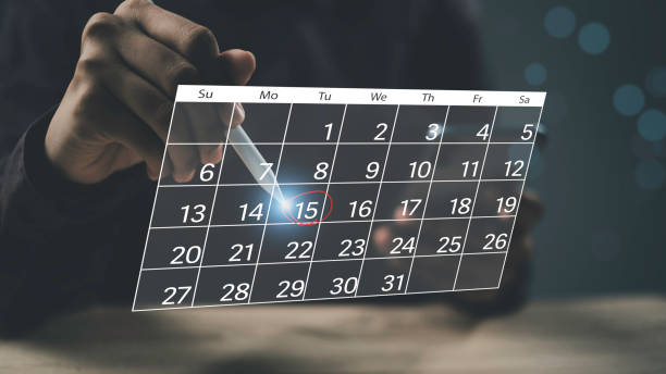 istock Time management or business project management concept. Virtual screen show calendar with highlight appointment reminders or list do it plan and meeting agenda, Planner for work productive. 2157977066