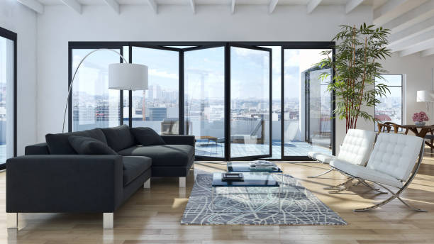 istock Large luxury modern bright interiors Living room mockup illustration 3D rendering image 2157977363