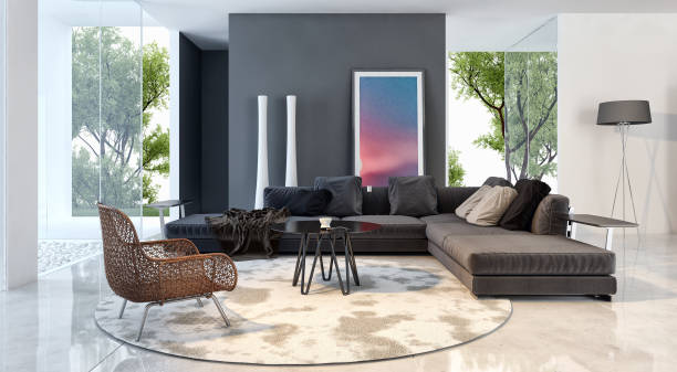 istock Large luxury modern bright interiors Living room mockup illustration 3D rendering image 2157977856