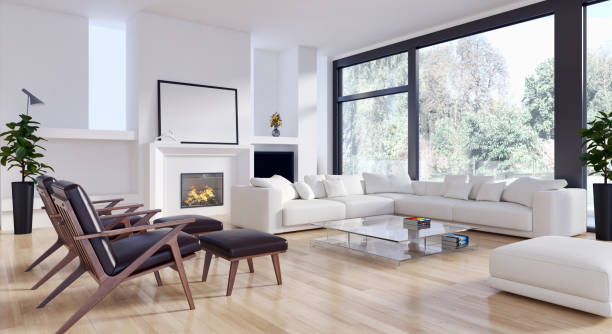istock Large luxury modern bright interiors Living room mockup illustration 3D rendering image 2157978591