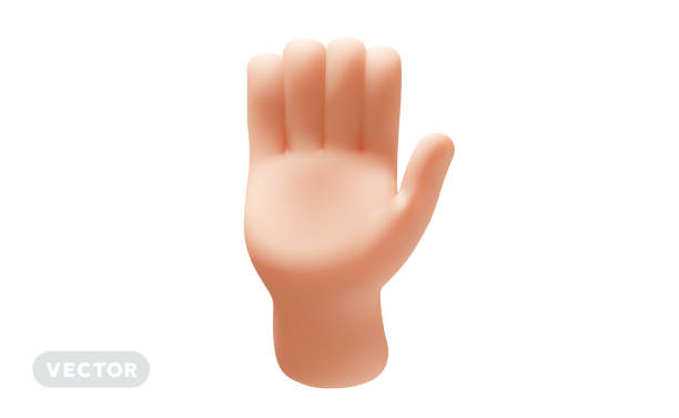istock Vector illustration of hand raised up gesture on white color background. 3d cartoon style design of raised up man white skin hand 2157980352