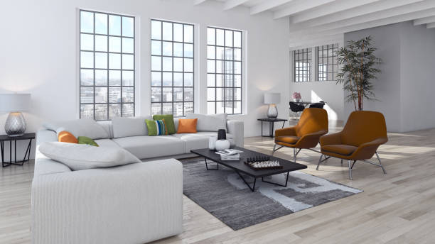 istock Large luxury modern bright interiors Living room mockup illustration 3D rendering image 2157983355
