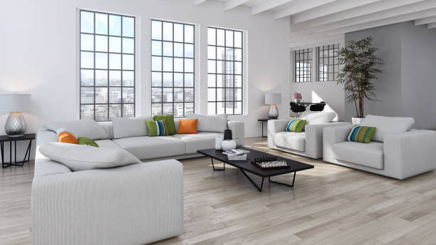istock Large luxury modern bright interiors Living room mockup illustration 3D rendering image 2157983398