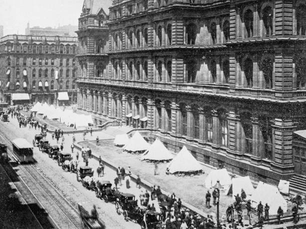 istock Antique photograph of Chicago: Troops guarding Post Office and Custom House during Railroad Strike 1895 2157984281