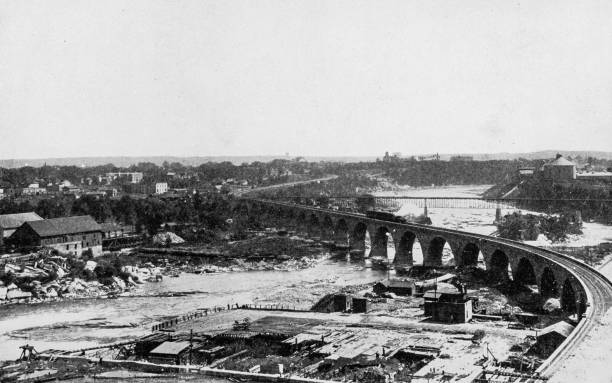 istock Antique photograph of Minneapolis: Railway Bridge, Down River 2157984421