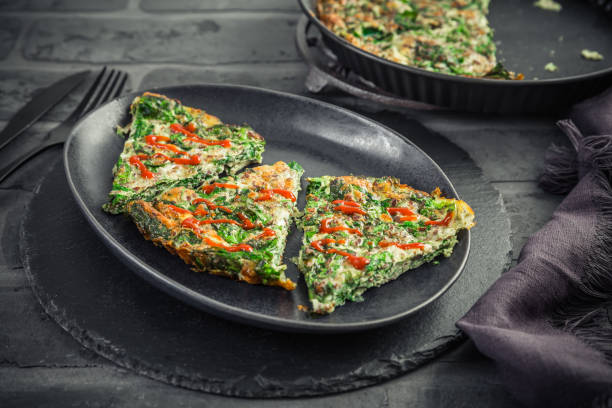istock Spinach quiche, omelet or frittata with cheese, eggs and herbs 2157989822