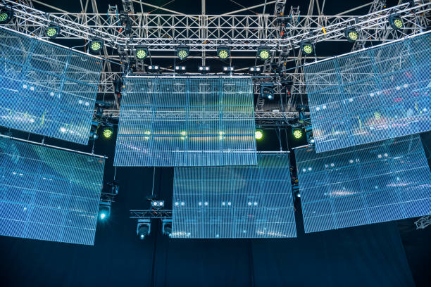 istock Online broadcast of an event, empty stage with stagecraft 2157990008