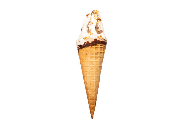 Ice cream with nuts and chocolate isolated on white background.