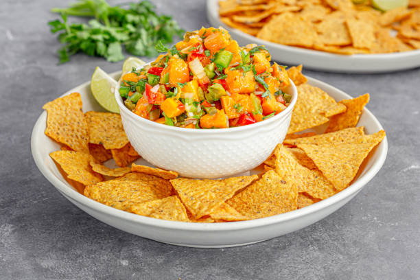istock Mango Salsa with Tortilla Chips with Lemon and Cilantro 2157993895