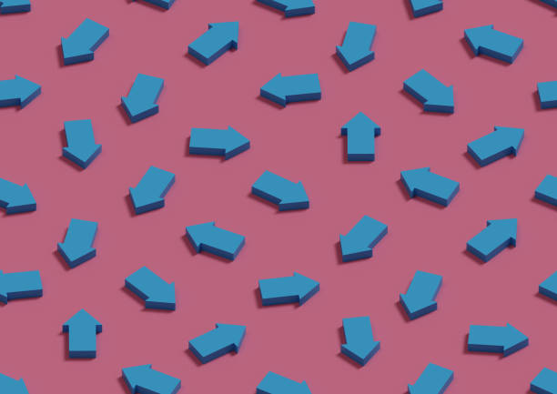 Isometric seamless pattern of blue arrows in different directions. 3d illustration.