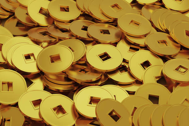 istock Chinese golden coins background. 3d illustration. 2157995354