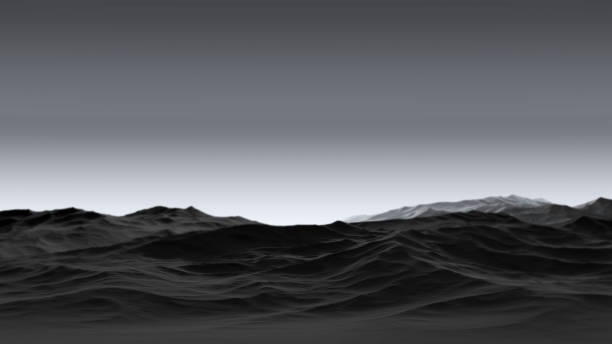 istock Black mountains on sky horizon, gloomy abstract landscape in blur. Stone, mountain surface, wallpaper. 3D render 2157999587