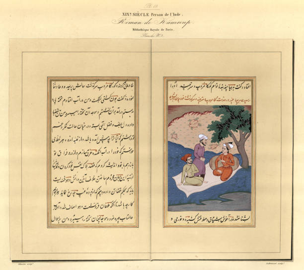 History of writing, palaeography, Persian and Indian, Kamrup, 19th Century, Vintage illustration, Art Universal palaeography