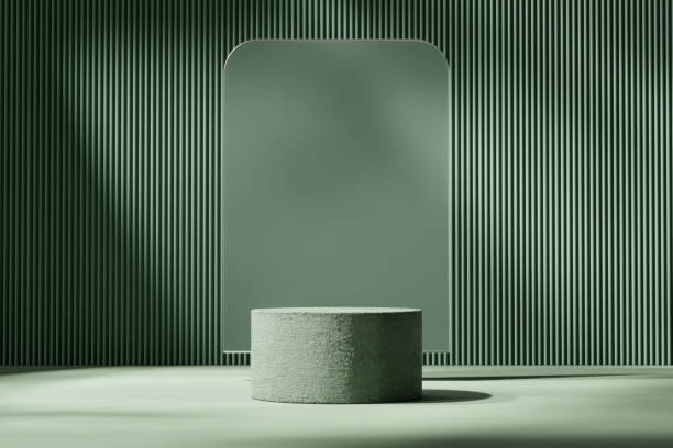 istock 3D rendering stone platform podium product advertising presentation and green background 2158001700