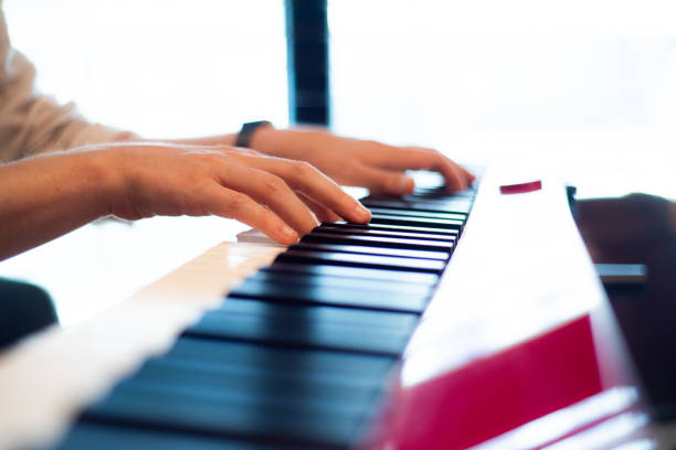 istock Music school. Playing the piano. Hands on keyboard 2158002139