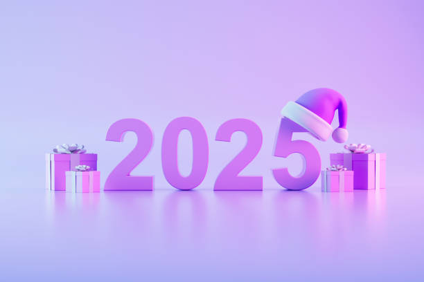 istock 2025 New Year with Santa Hat, Neon Lighting 2158003230