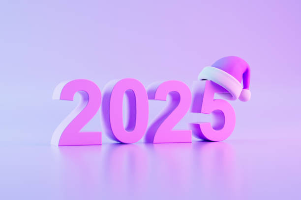 2025 New Year with Santa Hat, Neon Lighting