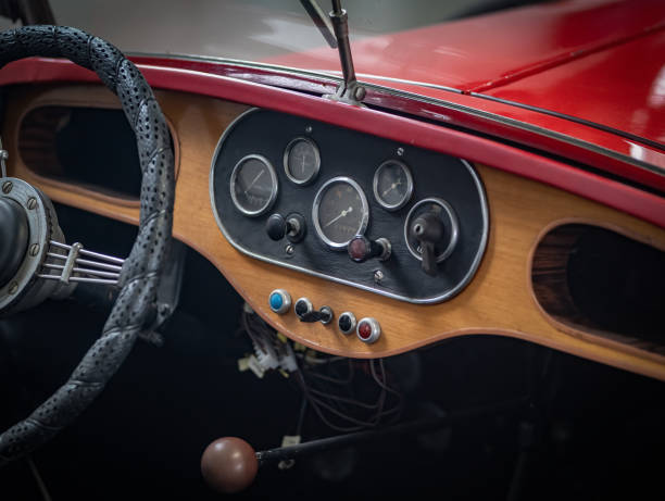 istock Dashboard and steering wheel of old-timer car 2158003383
