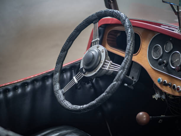 istock Dashboard and steering wheel of old-timer car 2158007199