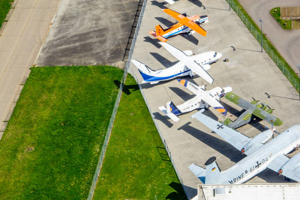 View from the Zeppelin of the old aircraft in the Dornier Museum in Friedrichshafen on Lake Constance