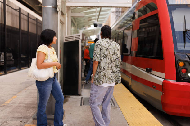 American students using public transport in the city