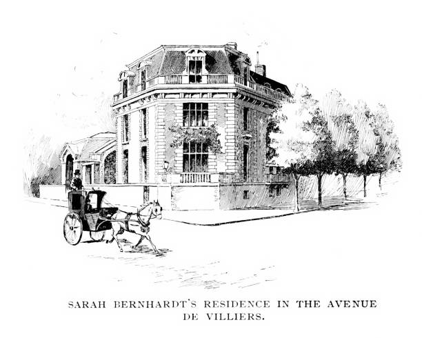 The residence of Sarah Bernhardt, a French actress, on avenue de Villiers at the corner of rue Fortuny, Paris, France. Illustration published 1893. Original edition is from my own archives. Copyright has expired and is in Public Domain.