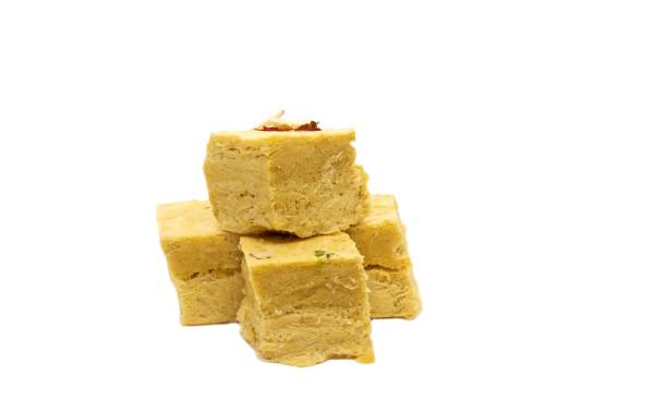 istock Soan Papdi or Shompapri Garnished with Cashew Nut and Saffron Isolate on White Background with Copy Space 2158030266